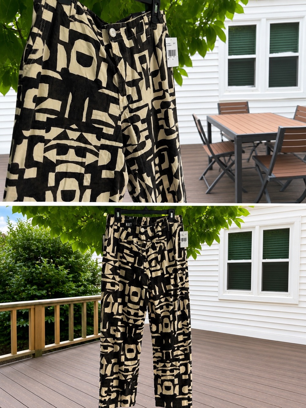 Kut from the Kloth MEG - Black & Cream Abstract Wide Leg Pants - Picture 2 of 6
